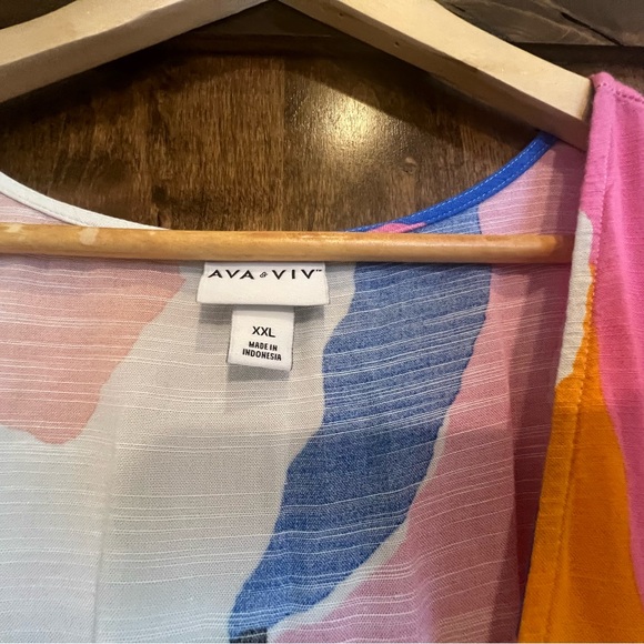 Woman’s XXL dress. Balloon sleeves, v-neck, tie waist. Pink, blue, and orange! - Picture 3 of 11